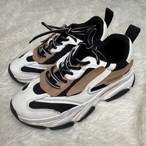 Steve Madden Kids Possession Platform Lace Up Sneaker Black Tan Girl Size 3